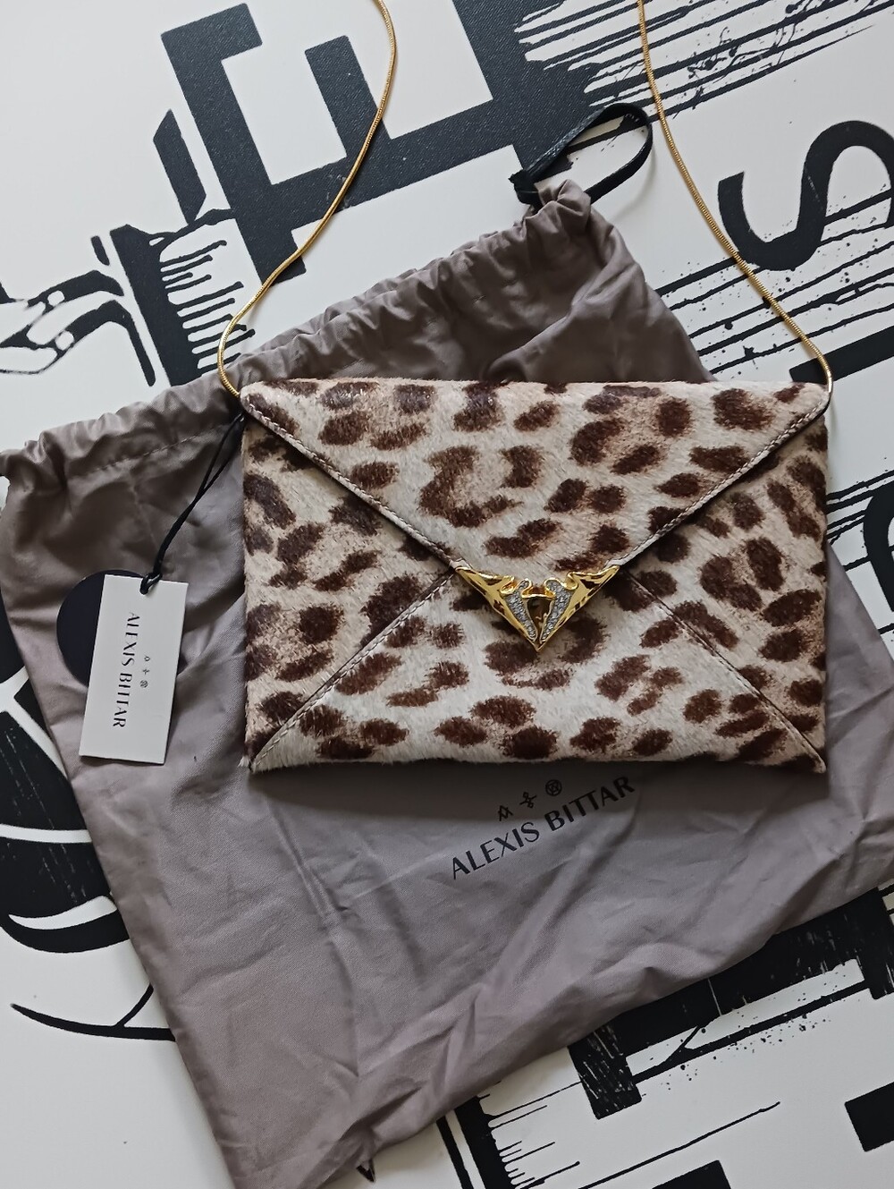 NWT Alexis Bittar Metalic  Leopard Print Envelope Shoulder/ Clutch Bag